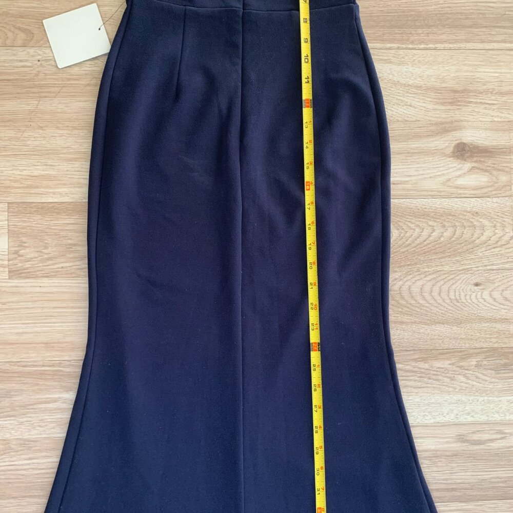 Dark Navy Blue Formal Off the Shoulder V Cut Long Maxi Dress - Picture 13 of 16